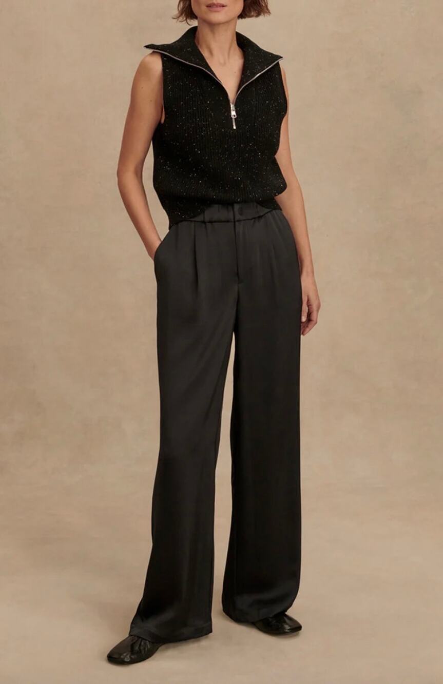 NWT Varley Bryden 2.0 Sateen Wide Leg Trousers Pant Black 29.5" Inseam Small